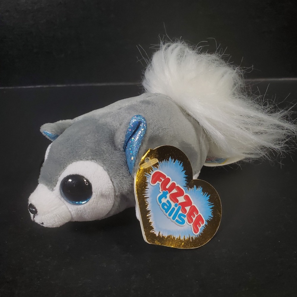 Grin Studios Fuzzee Tails Timber the Husky Fluffy Gray White Furry 5" Plush NWT
